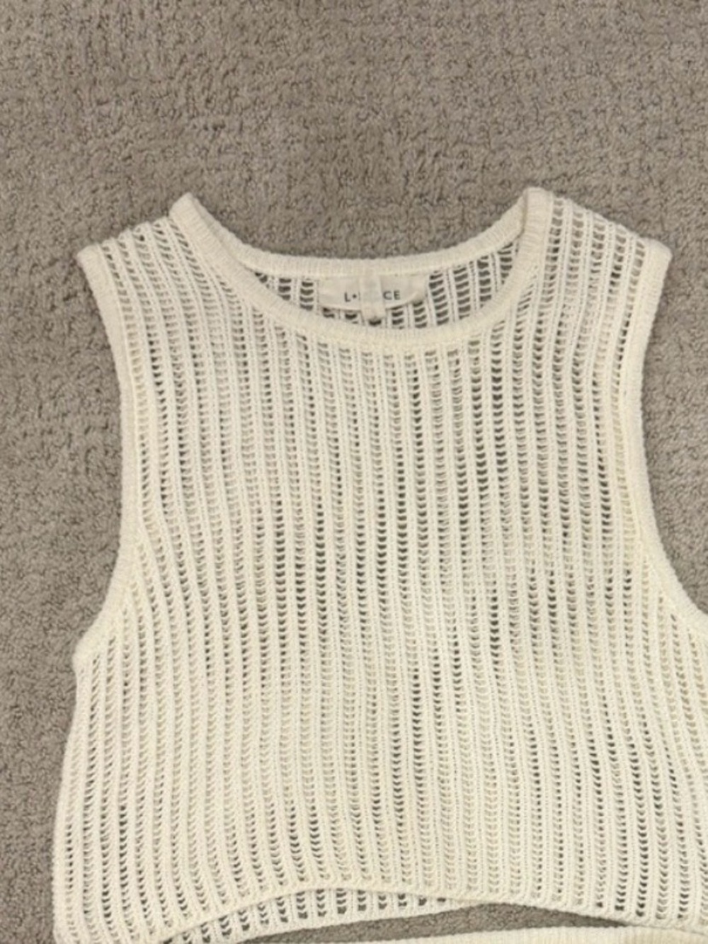 L*SPACE Cream Open-Knit Sleeveless Crop Top